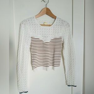 Anthropologie Maeve White and Brown Striped Women's Sweater Top
